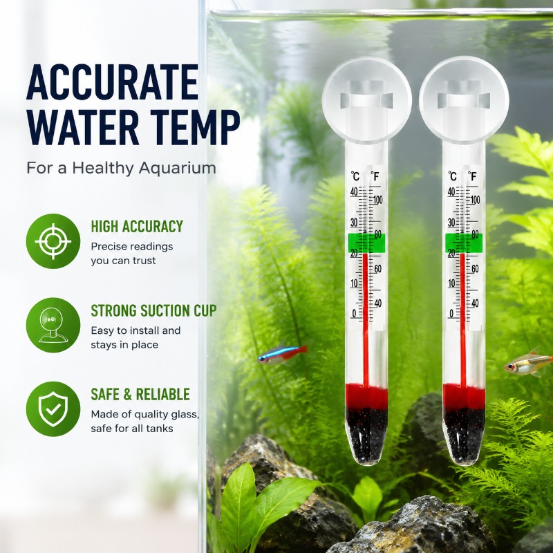 Planted Aquarium Temperature - Szklany termometr do akwarium z przyssawką,
